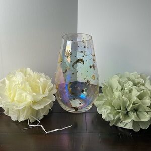 Iridescent Glass Vase with Gold Celestial Design